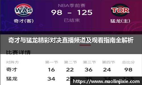 奇才与猛龙精彩对决直播频道及观看指南全解析